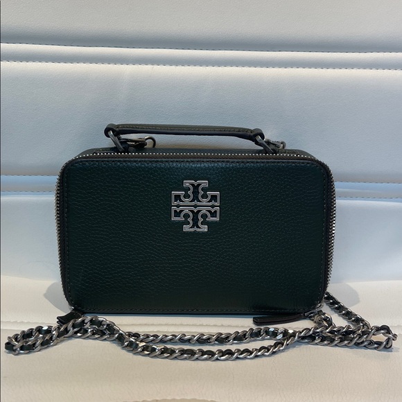Tory Burch Handbags - Tory Burch Dark Green Textured Leather Crossbody Bag